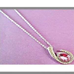 Silver Tone Birthstone Design Necklace With Purple & Clear Crystals Stylish Look